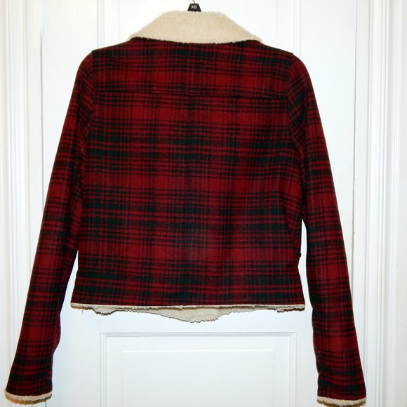 NWT American Eagle Plaid Moto Sherpa Zipper Jacket XS - Picture 4 of 4